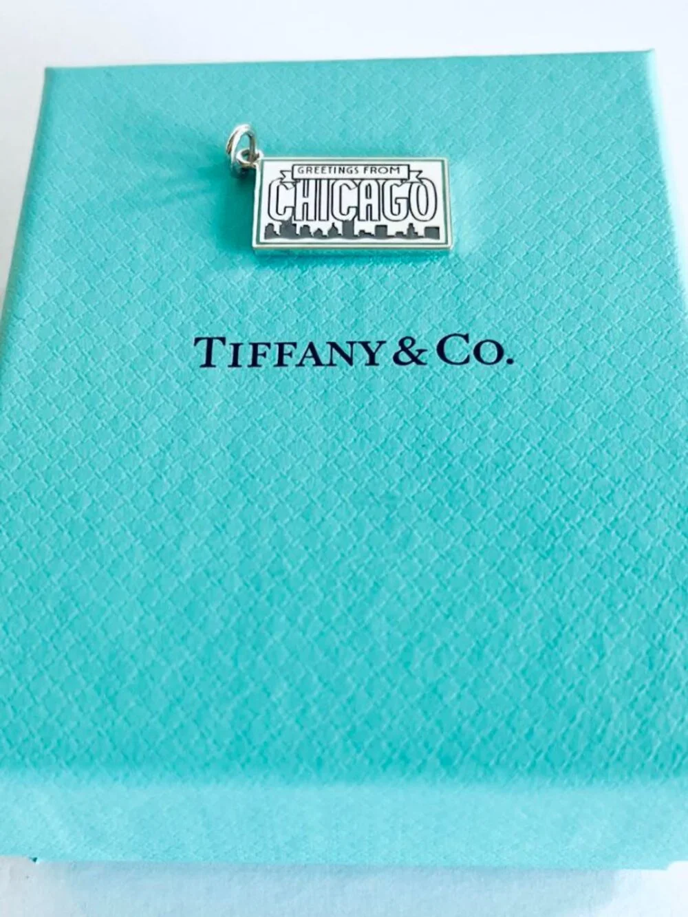 Tiffany & Co. CHICAGO City Postcard Sterling Silver Blue Enamel Trim Charm 🏙️ - Picture 4 of 5